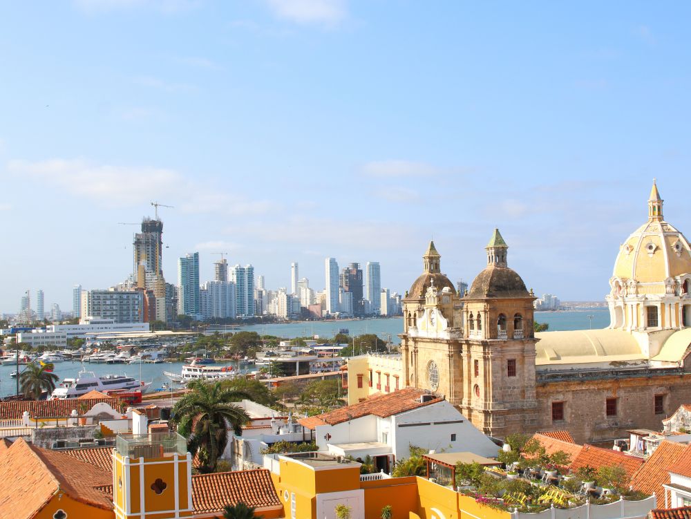 Church of St Peter Claver in Cartagena, Colombia. Historic city center, port and boca grande