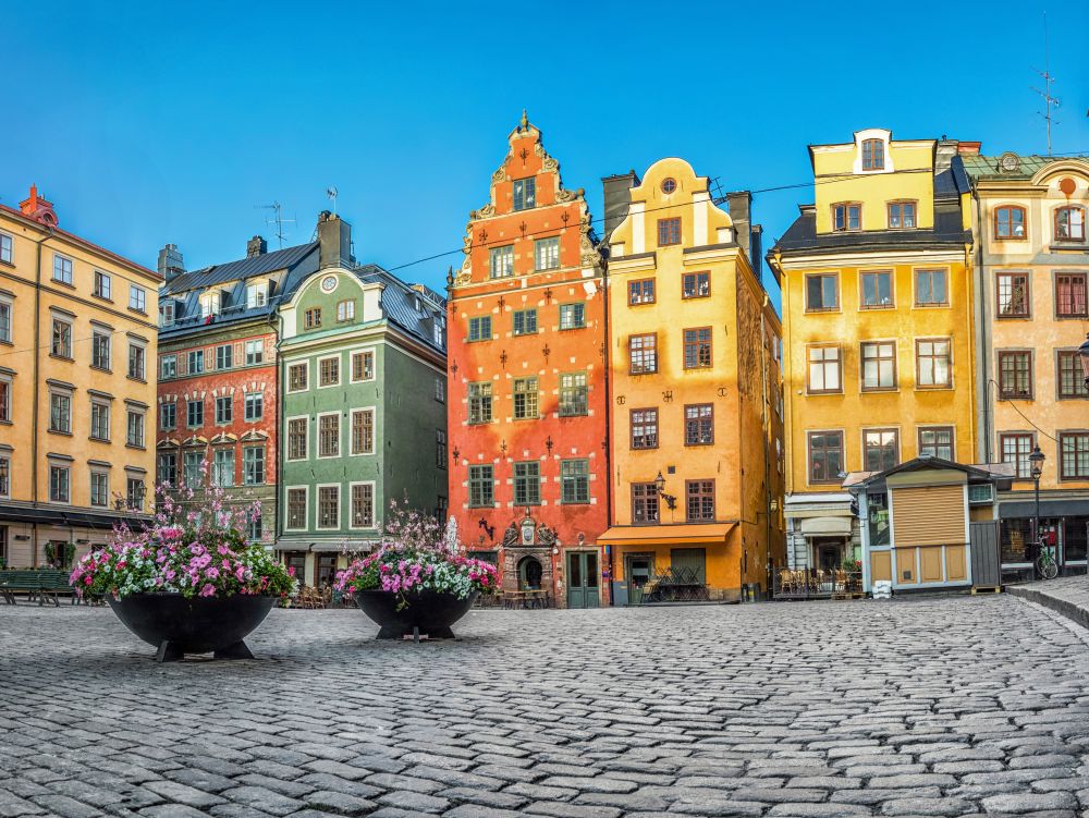 Old colorful houses on Stortorget square in Stockholm, Sweden