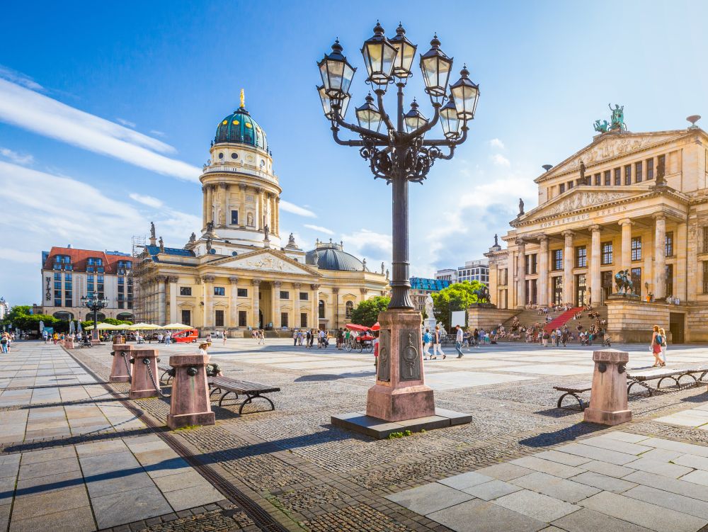 Berlin Gendarmenmarkt square at sunset, central Berlin Mitte district, Germany